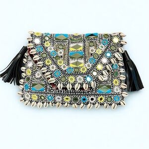 VIPUL SHAH Clutch Shoulder Bag Thikri Shells Leather Mermaid Fisherman Bollywood